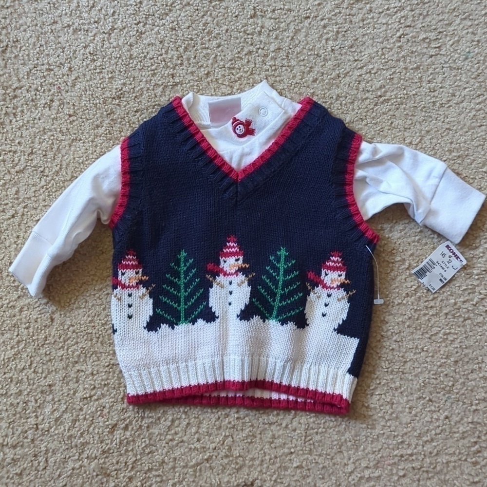 New with Tags Great Guy Vintage Snowman Sweater Vest & Long Sleeve Shirt Sz 3-6